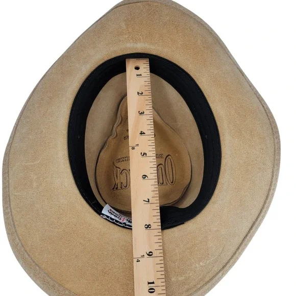 Minnetonka Outback Buffalo Nickel Leather Cowboy Hat Buckskin Tan Size Large - Picture 10 of 12